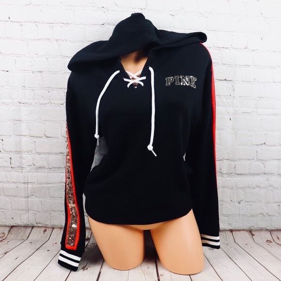 VS PINK Bling Roses Limited Edition Lace Up Hoodie - Picture 2 of 8